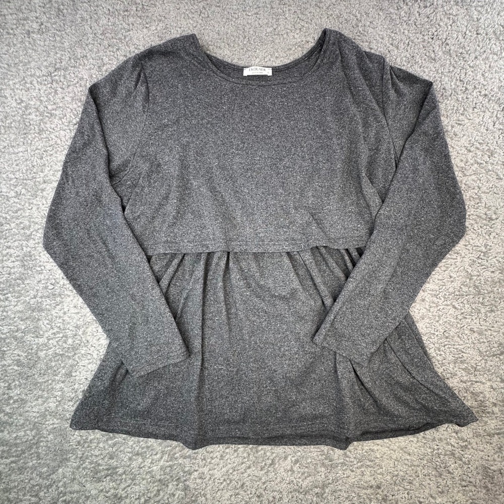 Ekouaer Womens XL Nursing Top Long Sleeve Maternity Shirt Heather Gray Peplum‎